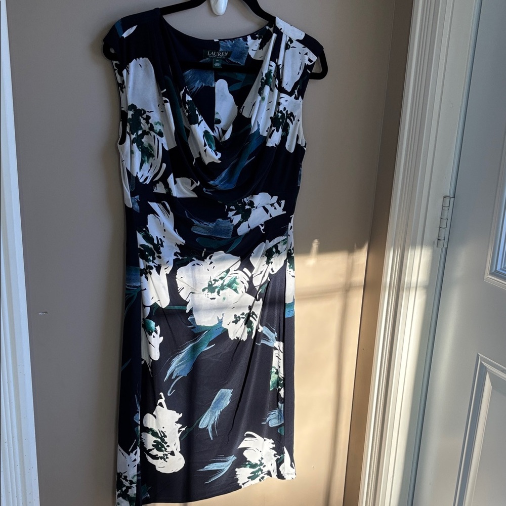 Ralph Lauren Navy and White Floral Midi Dress